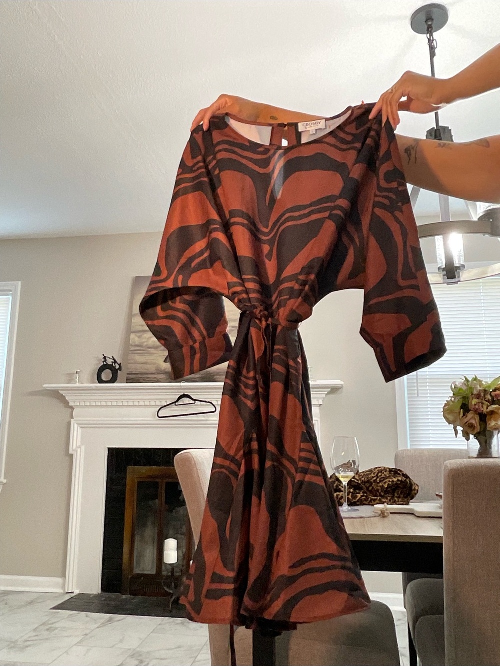 CROSBY by Mollie Burch Rust and Black Abstract Silk Dress - Picture 3 of 5
